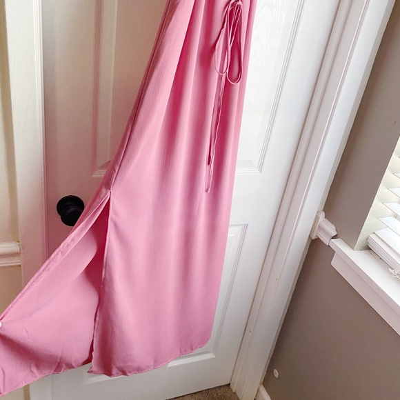 ONE LEFT Off Shoulder Ruffle Maxi Dress Pink Small - Picture 3 of 7